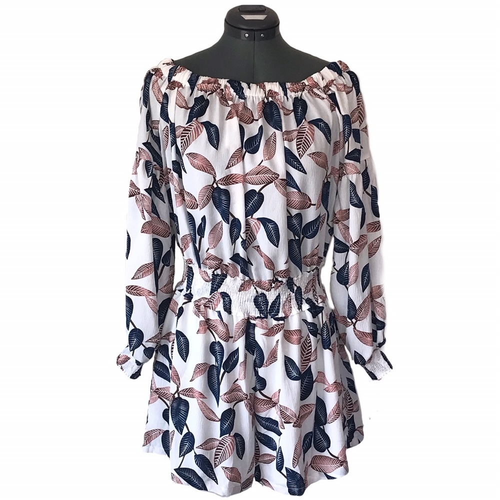 bishop + young Leaf Print Off-the-Shoulder Romper